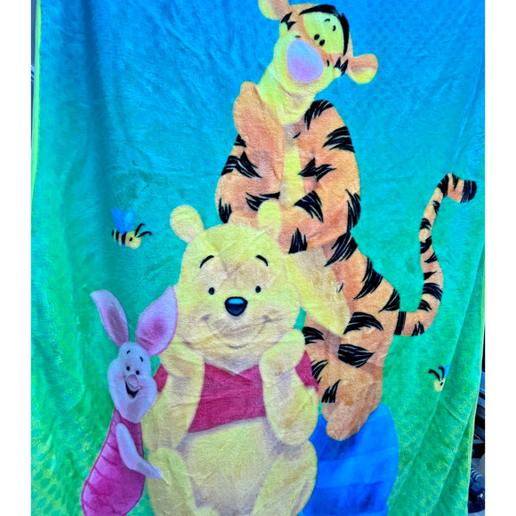 VTG Y2K Winnie The Pooh Piglet Tigger Soft Plush Throw Blanket 59x78 Disney - Picture 3 of 5